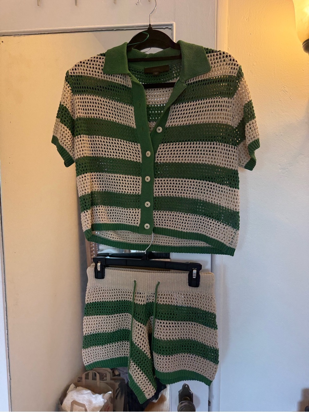 Zara Green and Cream Striped Short Sleeve Coverup Set